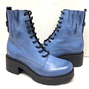 MIZ MOOZ SOFT LEATHER HEELED BOOTS LACE UP SIDE ZIP 37EU / 7US BLUE Z-176